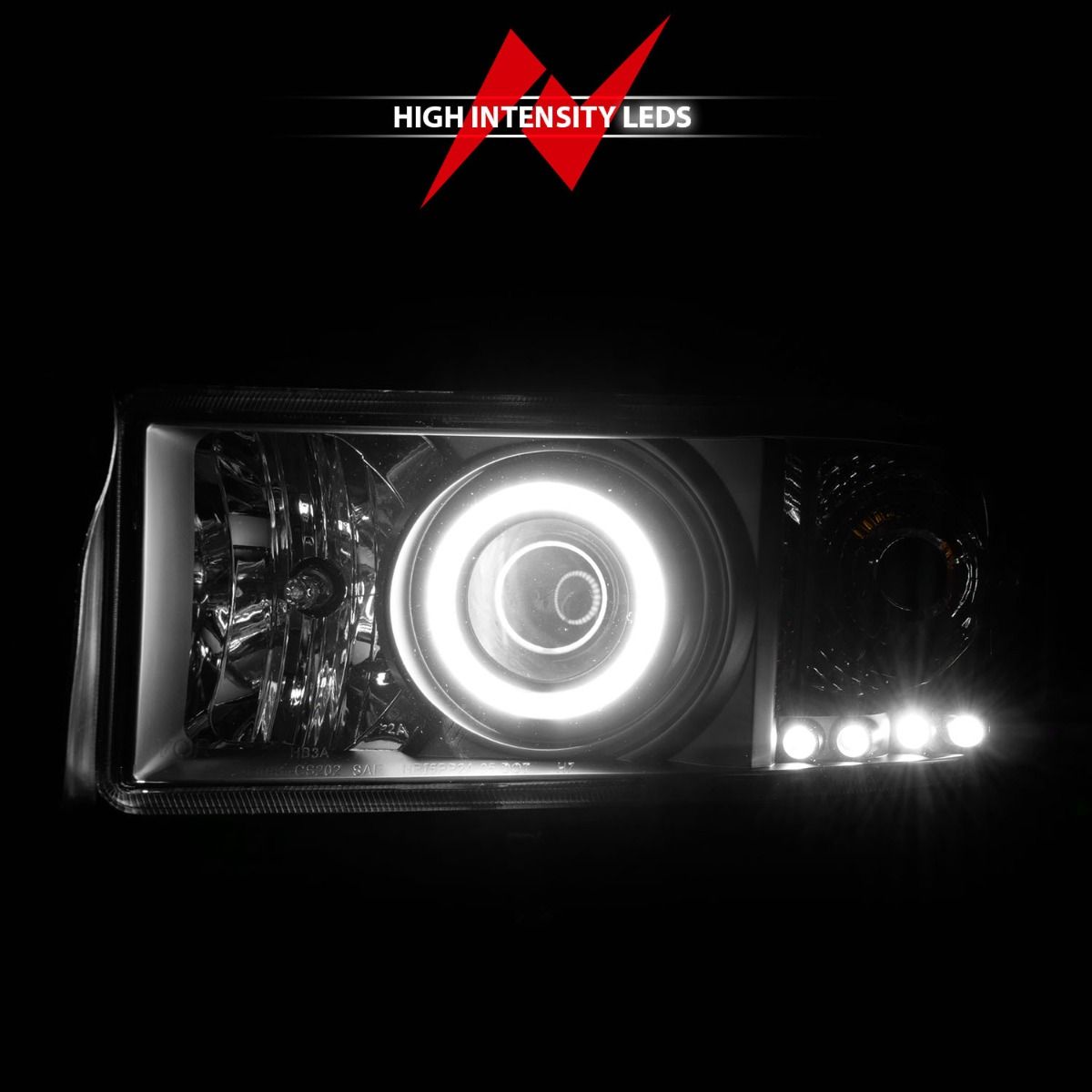 ANZO Projector Headlights w/ Halo (Black): Dodge Ram 1994 - 2002 (1500, 2500, 3500)