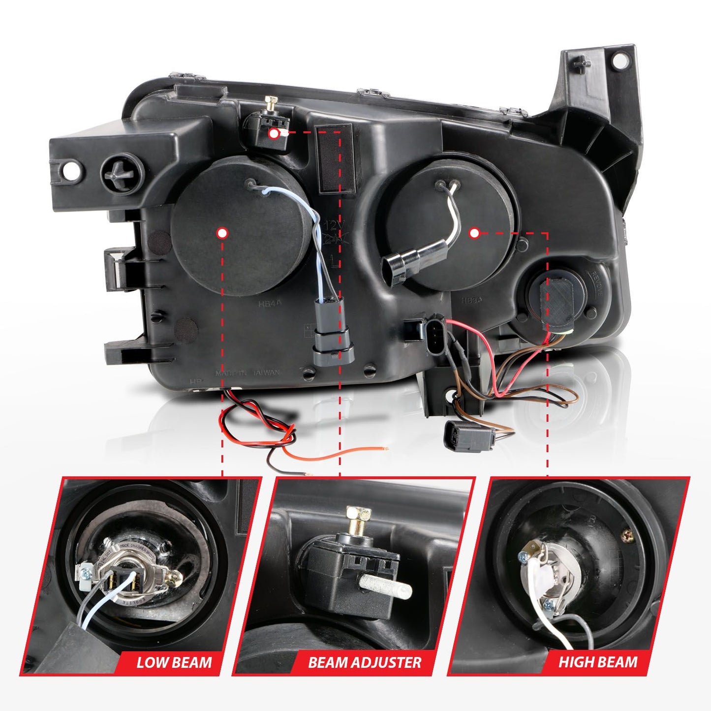 ANZO Projector Headlights w/ Halo (Black): Dodge Charger 2006 - 2010
