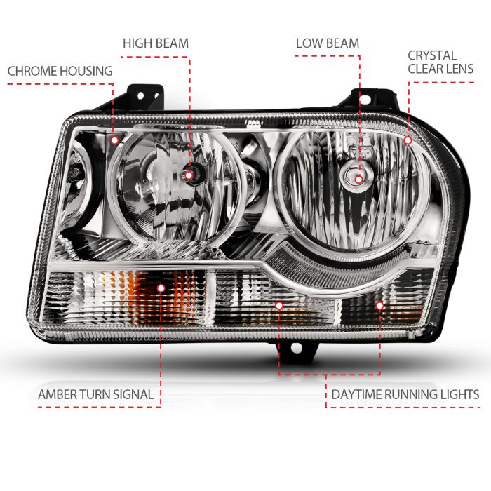 ANZO Crystal Headlights (Chrome/Amber): Chrysler 300 2005 - 2010