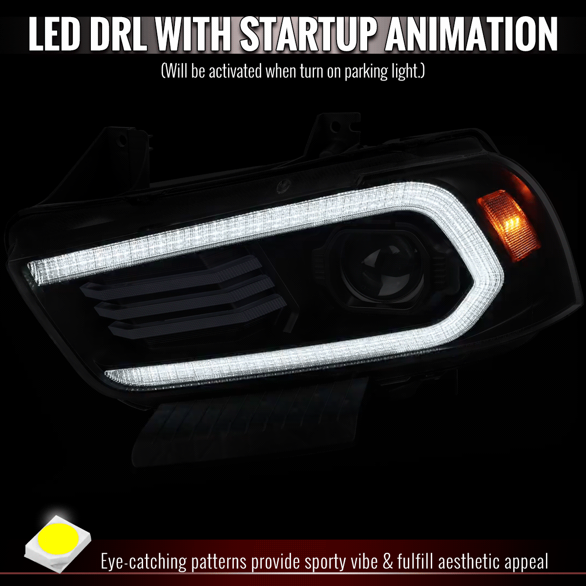 Spec D OE HID Projector Headlight (Matte Black Housing Smoked Lens): Dodge Charger 2011 - 2014 (Models Only)