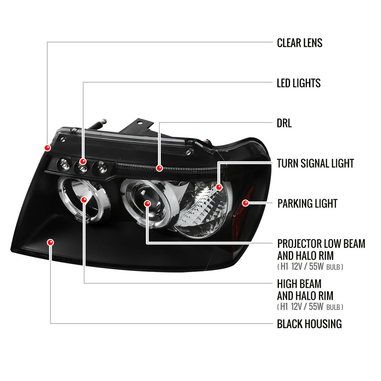 Spec D LED Projector HeadLights (Black): Jeep Grand Cherokee 1999 - 2004