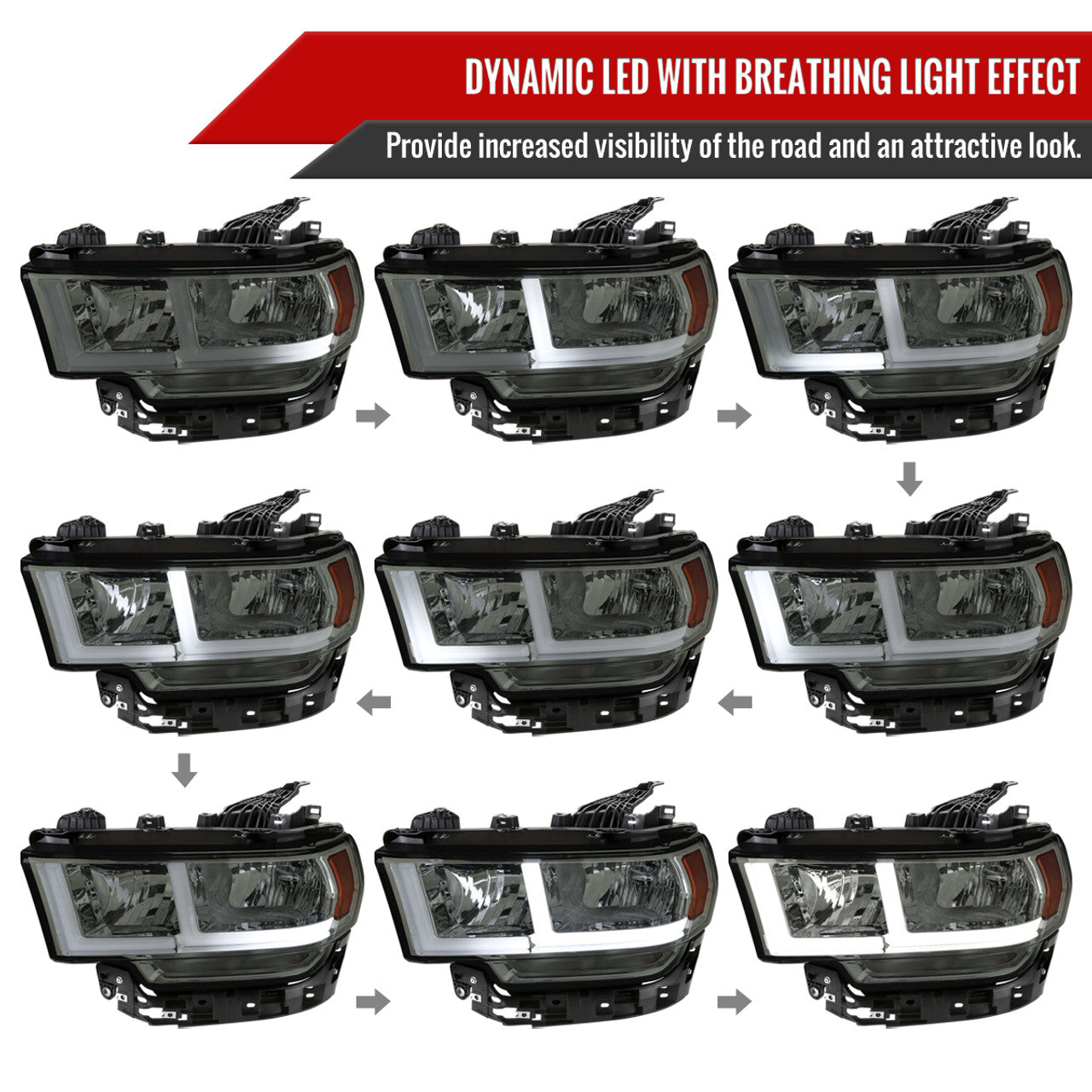 Spec D DRL LED Headlights (Smoke): Ram 2500 & 3500 2019 - 2024
