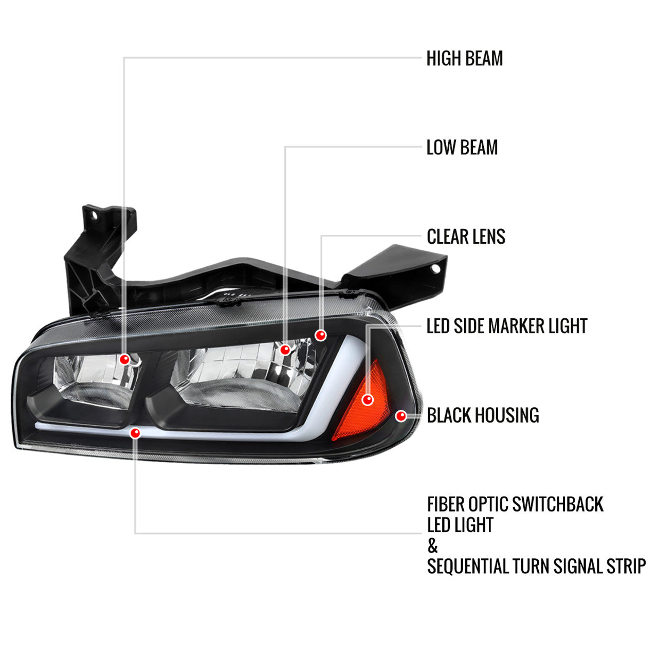Spec D Sequential LED Headlights (Black): Dodge Charger 2006 - 2010