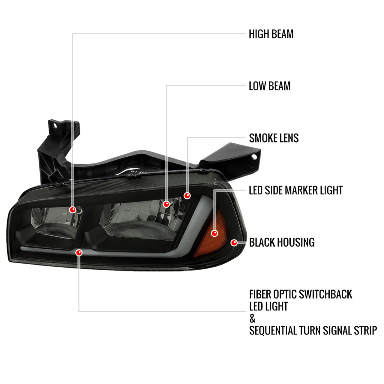 Spec D Sequential LED Headlights (Smoke): Dodge Charger 2006 - 2010