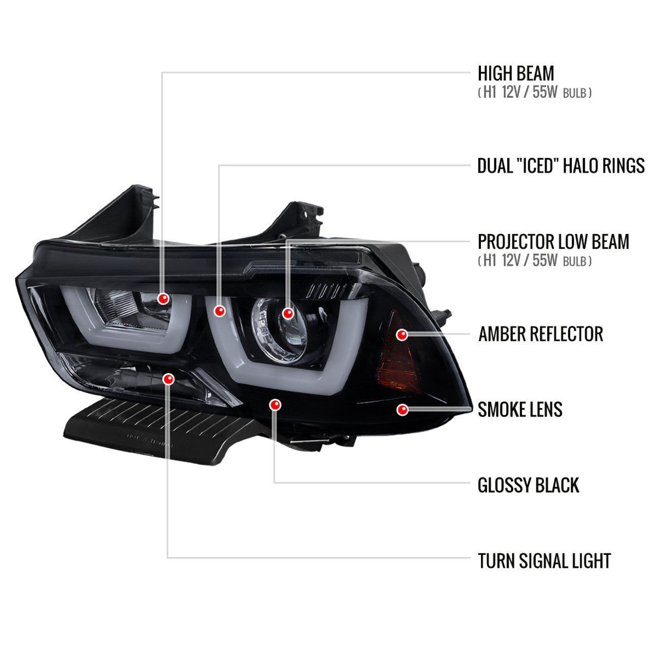 Spec D Projector Halo Headlights (Smoke): Dodge Charger 2011 - 2014
