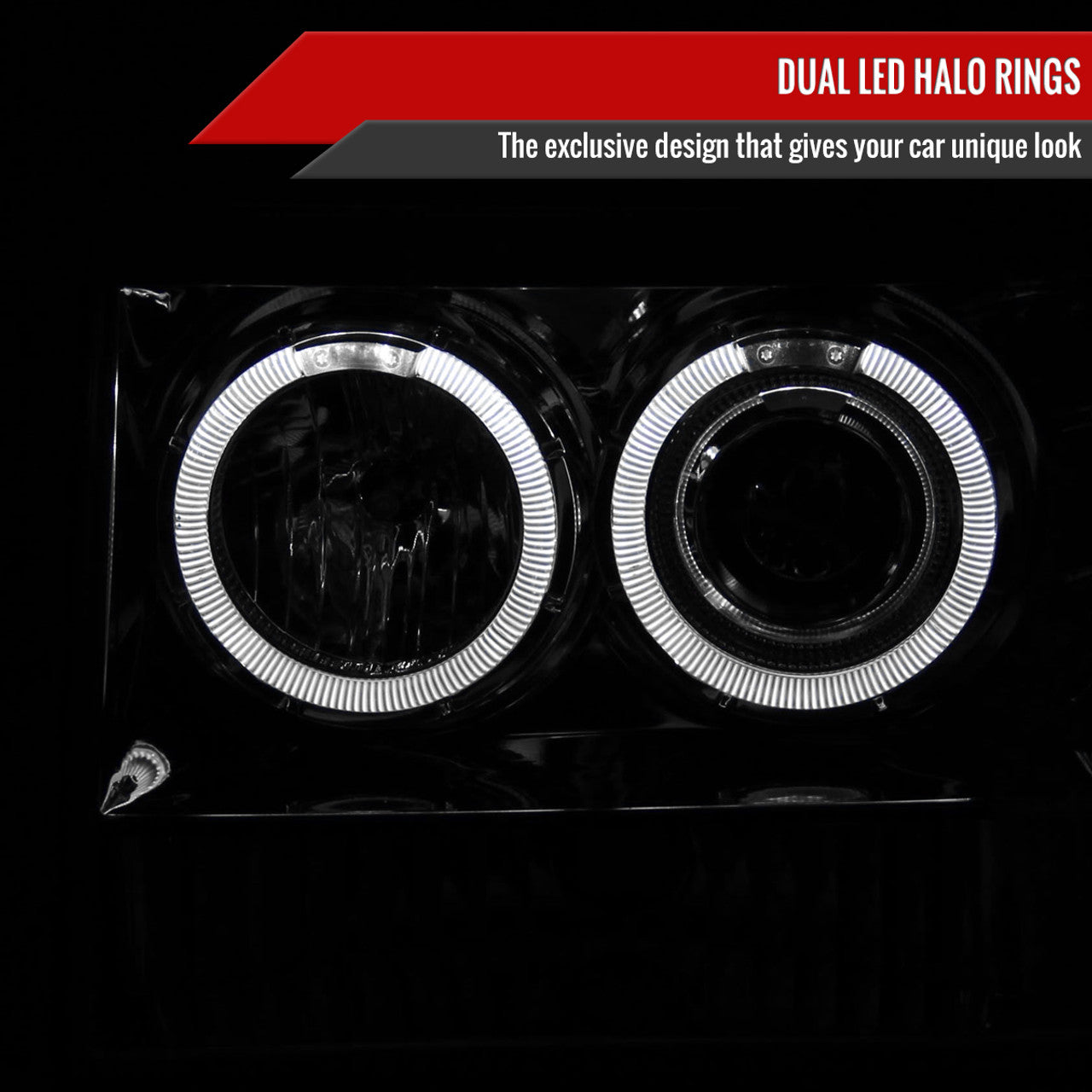 Spec D Projector Halo Headlights (Chrome): Jeep Grand Cherokee 1993 - 1996