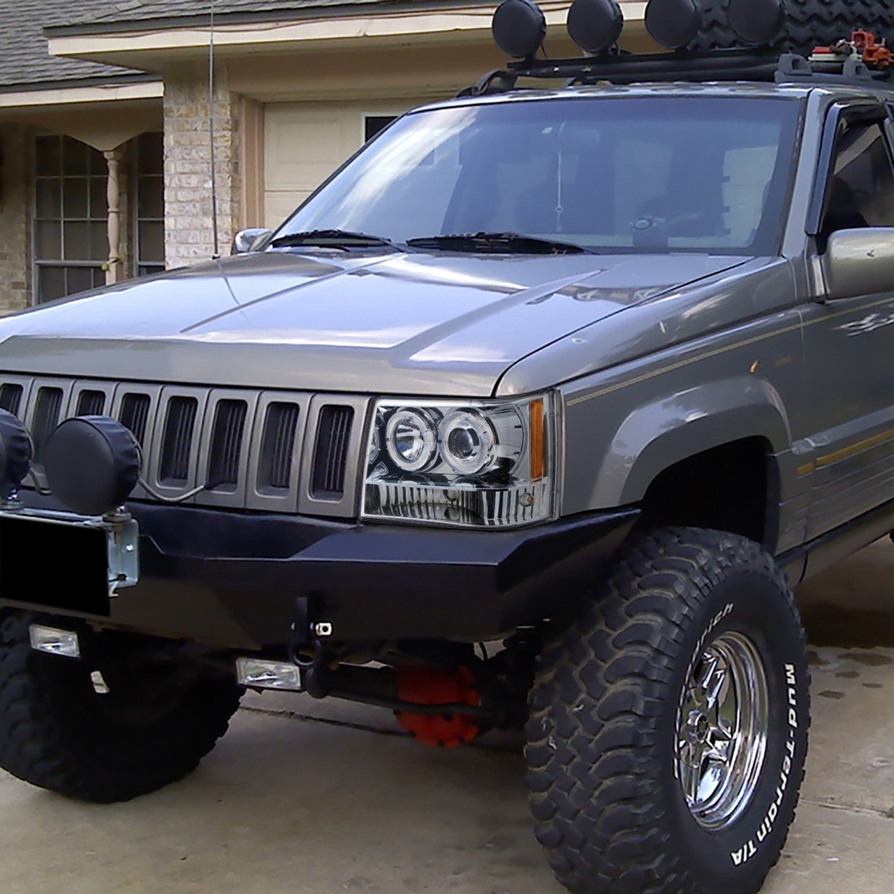 Spec D Projector Halo Headlights (Chrome): Jeep Grand Cherokee 1993 - 1996
