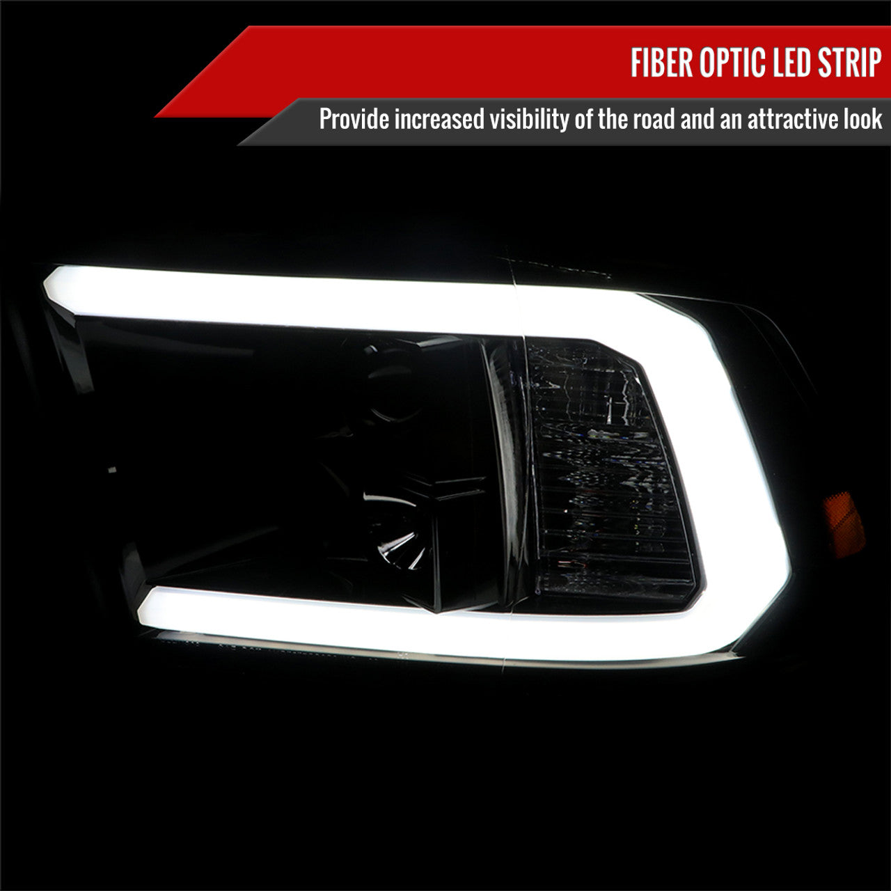 Spec D Projector Headlights w/ Light Bar (Smoke): Dodge Ram 2009 - 2018