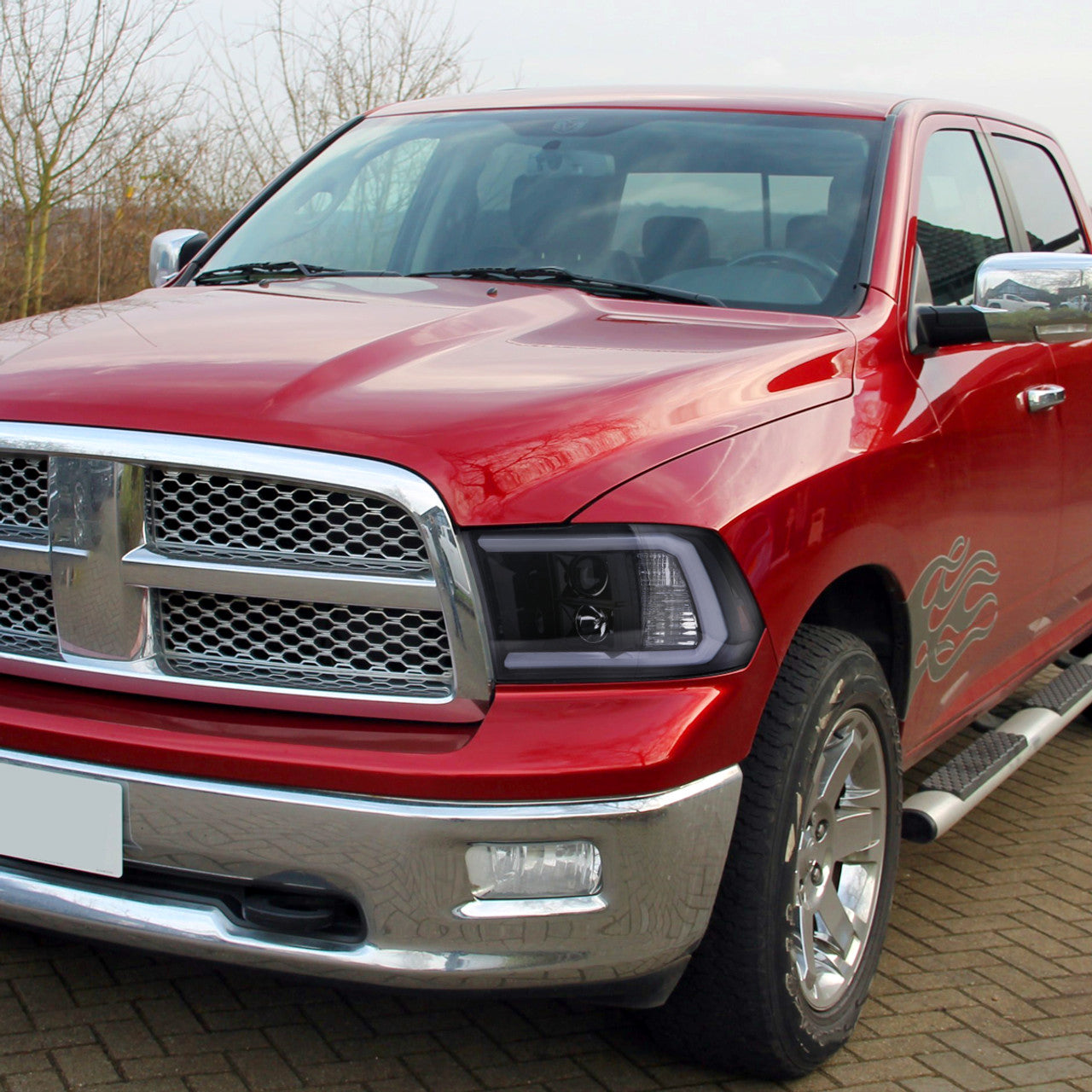 Spec D Projector Headlights w/ Light Bar (Smoke): Dodge Ram 2009 - 2018