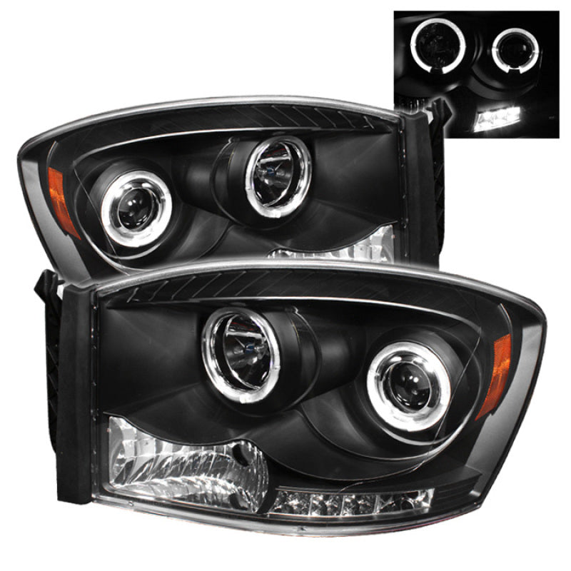Spyder LED Halo Projector Headlights (Black): Dodge Ram 2006 - 2009