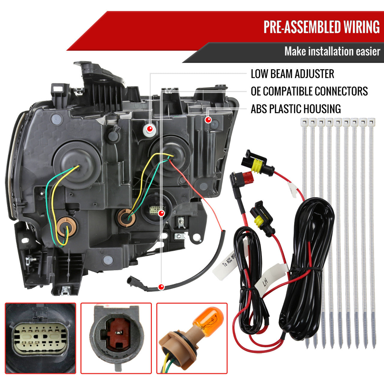 Spec D DRL LED Headlights (Smoke): Ram 2500 & 3500 2019 - 2024