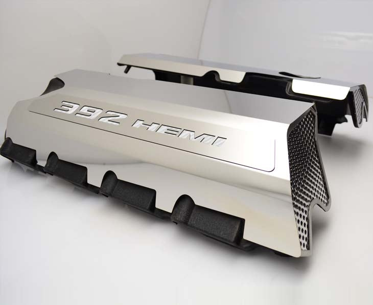 American Car Craft "392" Polished Fuel Rail Covers (CARBON FIBER): 300 / Challenger / Charger 6.4L 392 2011 - 2024