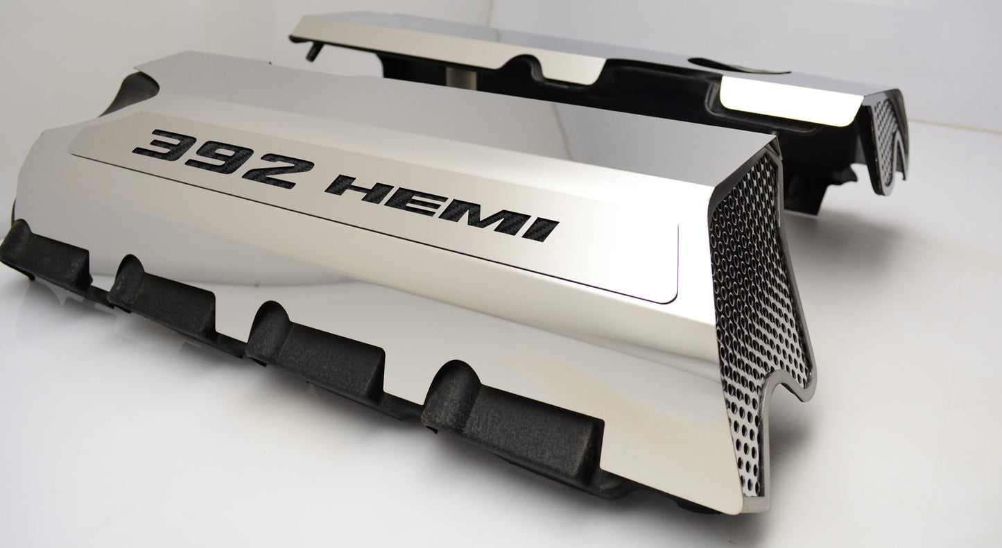 American Car Craft "392" Polished Fuel Rail Covers (CARBON FIBER): 300 / Challenger / Charger 6.4L 392 2011 - 2024