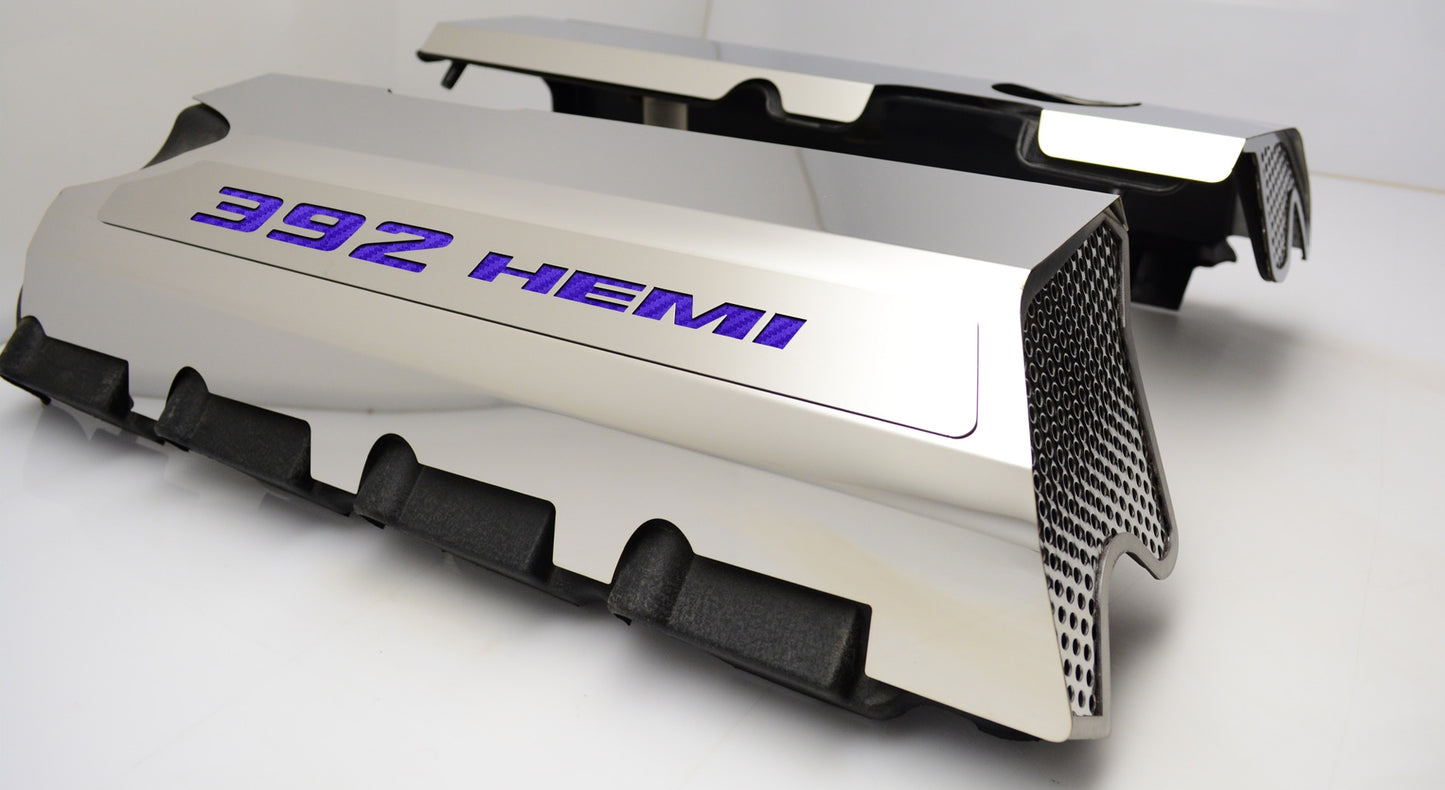 American Car Craft "392" Polished Fuel Rail Covers (CARBON FIBER): 300 / Challenger / Charger 6.4L 392 2011 - 2024