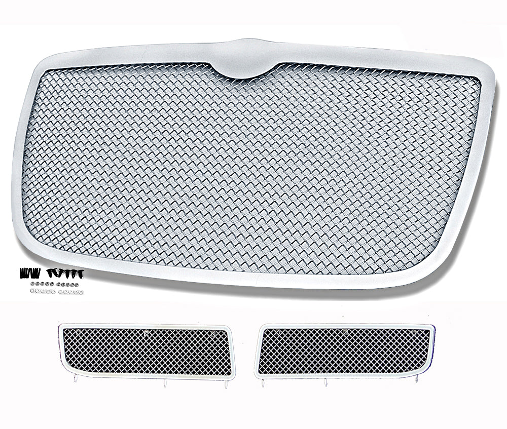 APS Polished Stainless Mesh Grilles (Upper & Lower, w/ Fog Lights Covered)): Chrysler 300C 2005 - 2010