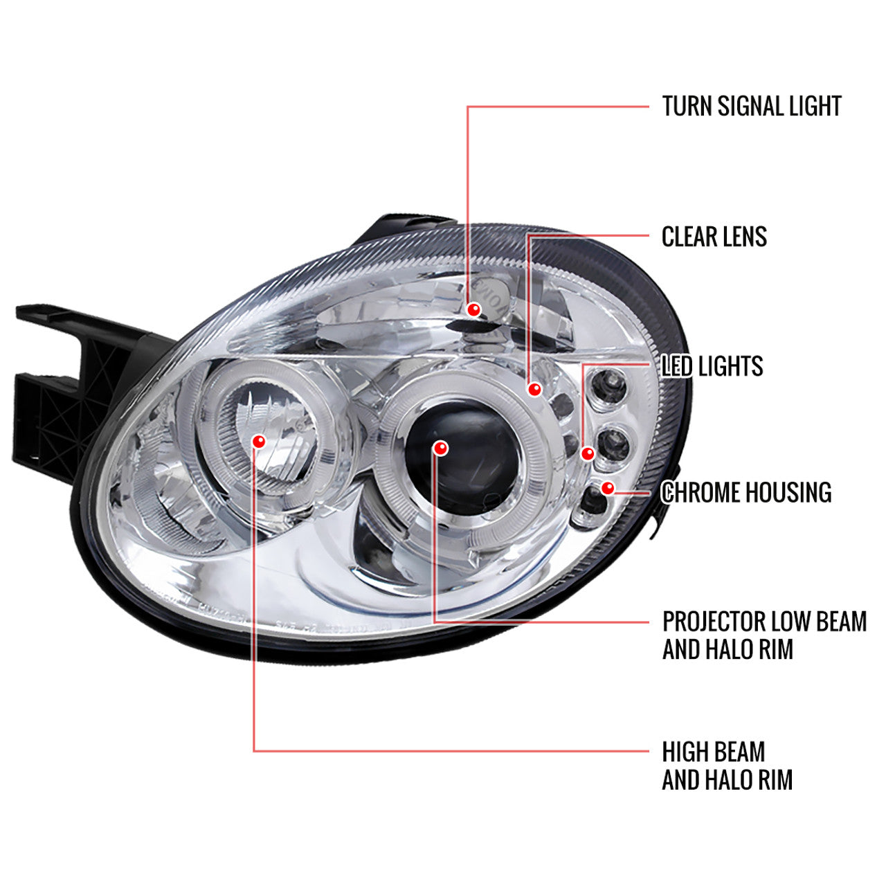 Spec D LED HeadLights (Chrome): Dodge Neon 2003 - 2005