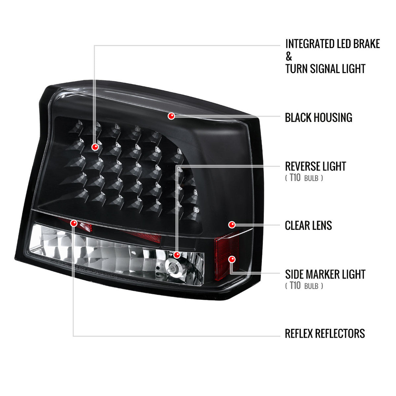 Spec D LED Tail Lights (Black): Dodge Charger 2006 - 2008