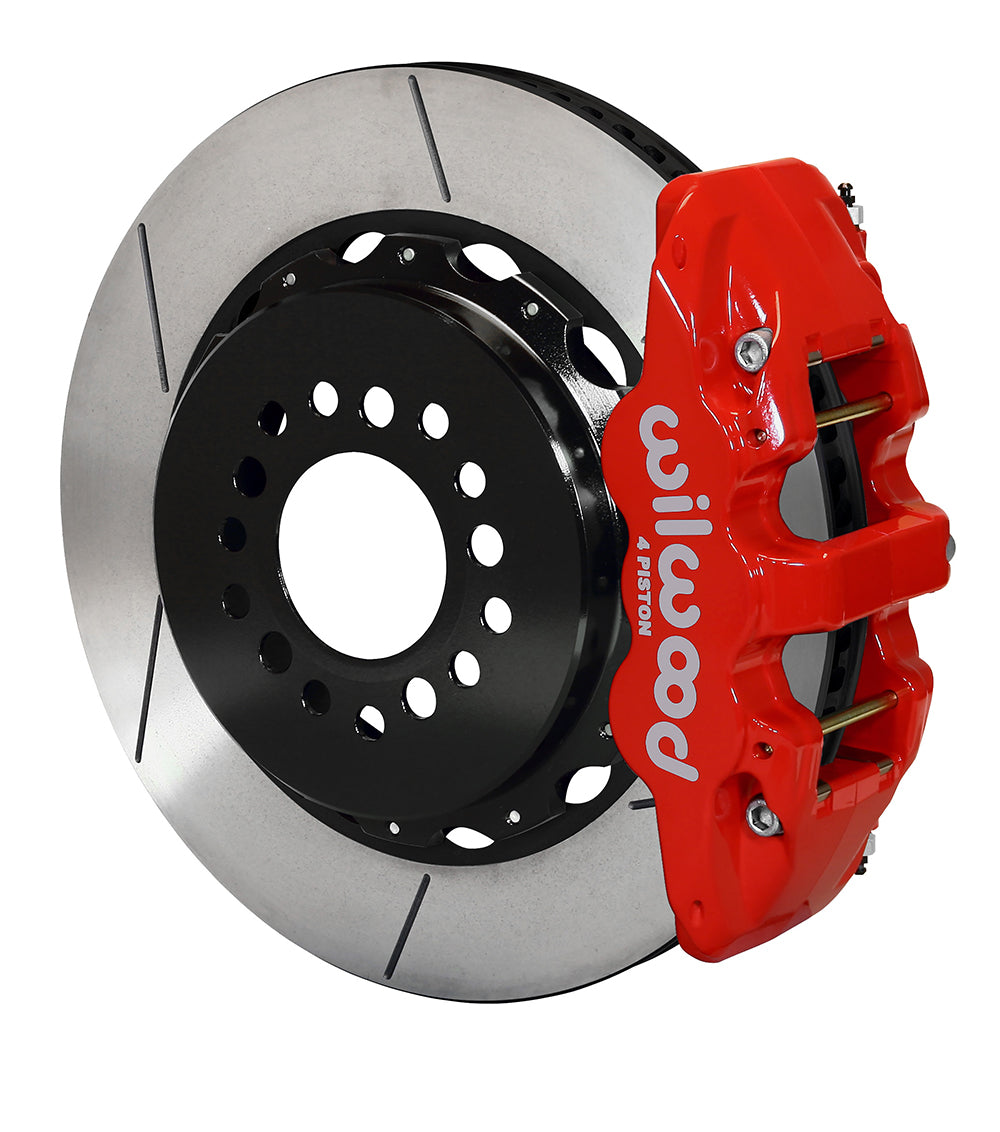 Wilwood AERO4 4-Piston Rear Big Brake Kit (Red Calipers, Slotted Rotors): 300 / Challenger / Charger 2012 - 2024 (Excluding AWD, 6.4L 392 & 6.2L Hellcat)