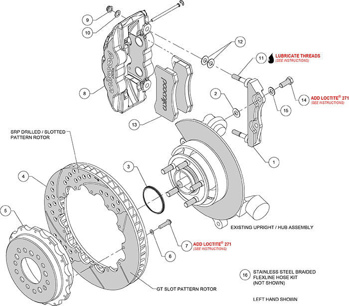 Wilwood AERO4 4-Piston Rear Big Brake Kit (Red Calipers, Slotted Rotors): 300 / Challenger / Charger 2012 - 2024 (Excluding AWD, 6.4L 392 & 6.2L Hellcat)