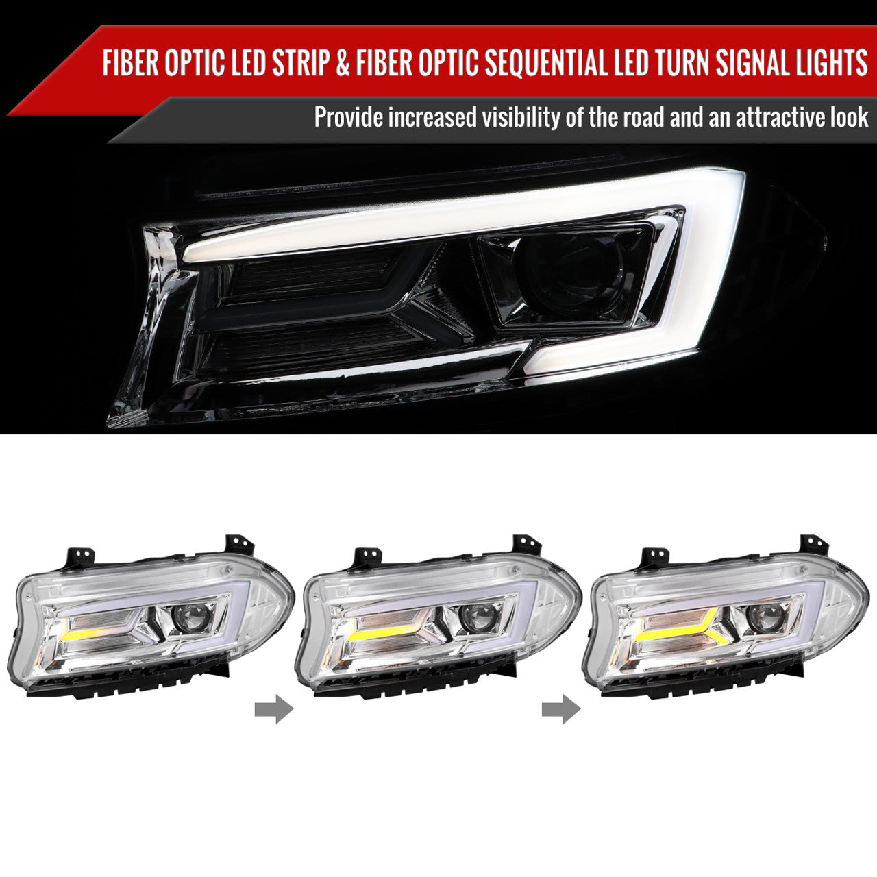 Spec D Sequential LED Projector Headlights (Chrome): Dodge Charger 2015 - 2023