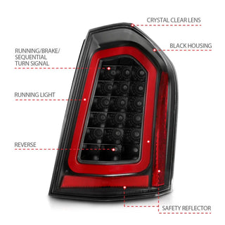 ANZO Sequential LED Taillights (Black): Chrysler 300 2011 - 2014