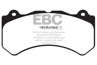 EBC Redstuff Front Brake Pads: Dodge Challenger & Charger 6.2L Hellcat & 6.4L 392 2015 - 2023 (w/ 6-Piston Calipers ONLY)