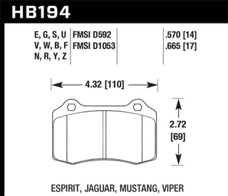 Hawk Ceramic Rear Brake Pads: 300 / Charger / Challenger / Magnum 6.1L SRT8 / 6.4L 392 2006 - 2023