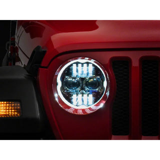 Raxiom Axial Series 9-In Angel Eye LED Headlights Black Housing (Clear Lens): Jeep Wrangler / Gladiator 2018-2025 3.6L / 6.4L 392