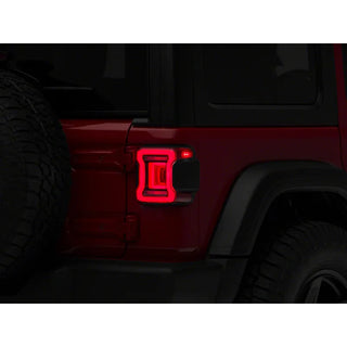 Raxiom Horizon LED Tail Lights Black Housing Red Lens: Jeep Wrangler JL 2018-2025 2.0L/3.6L