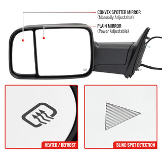 Spec D Driver Mirror w/ Turn & Puddle Light (MANUAL-FOLD, BLACK): Ram 2500 / 3500 (19-26)