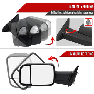 Spec D Driver Mirror w/ Turn & Puddle Light (MANUAL-FOLD, BLACK): Ram 2500 / 3500 (19-26)
