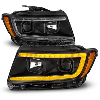 ANZO Projector Headlights w/ Light Bar Switchback (Black): Jeep Grand Cherokee 2011 - 2013