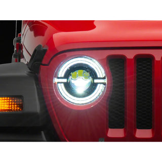 Raxiom Axial Series 9-In LED Angel Eye Headlights: Jeep Wrangler JL 2018-2025 / Gladiator 2020-2025 2.0L Turbo / 3.6L V6 / 3.0L EcoDiesel / 6.4L 392 - Black
