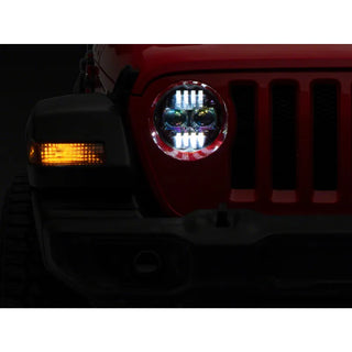 Raxiom Axial Series 9-In Angel Eye LED Headlights & Fog Lights: Jeep Wrangler JL 2018-2025 / Gladiator 2020-2025 2.0L Turbo / 3.6L V6 / 3.0L EcoDiesel / 6.4L 392 - Black