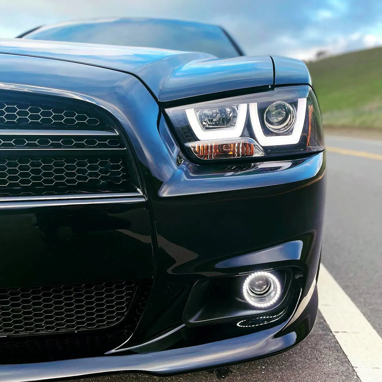 Spec-D 2LHP-CHG11BK-TM - Black LED DRL Bar Halo Projector Headlights Spec-D 2LHP-CHG11BK-TM - Black LED DRL Bar Halo Projector Headlights