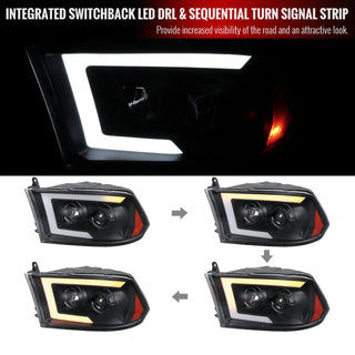 Spec D Projector Halo Headlights w/ Sequential Turn Signal (Black): Dodge Ram 2009 - 2018