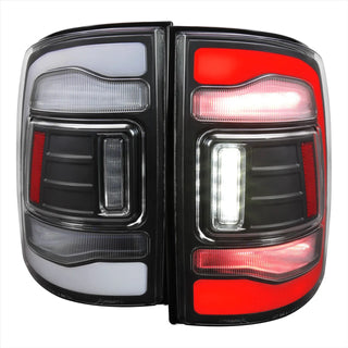 Spec D LED Tail Lights (Matte Black w/ White LED Bar): Dodge Ram 2009 - 2018