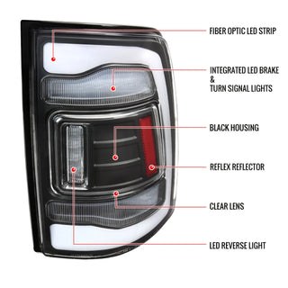 Spec D LED Tail Lights (Matte Black w/ White LED Bar): Dodge Ram 2009 - 2018
