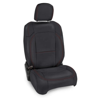 PRP Front Seat Covers Molle Back (PAIR): Jeep Wrangler JL 2 Door Rubicon 2018-2024 2.0L/3.6L/3.0L - Black/Red Stitch