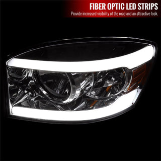 Spec D OEM Style Headlights w/ LED Bar (Chrome): Dodge Ram 2006 - 2008