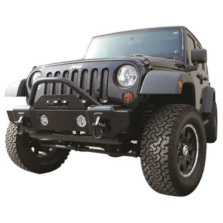 Rampage Recovery Bumper Stubby Front: Jeep Wrangler JK/JL 2007-2026 w/ 2in Tubing - Black