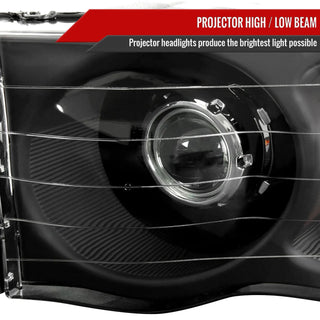 Spec D Projector Halo Headlights (Black): Dodge Ram 2002 - 2005