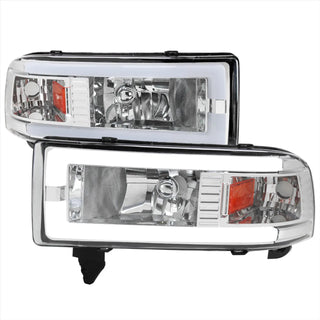 Spec D OEM Style Headlights w/ LED Bar (Chrome): Dodge Ram 1994 - 2002
