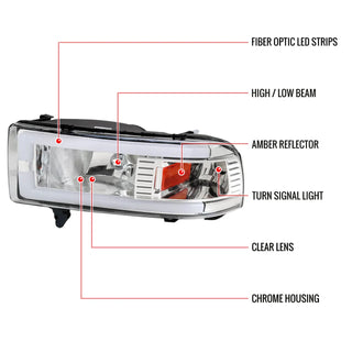 Spec D OEM Style Headlights w/ LED Bar (Chrome): Dodge Ram 1994 - 2002