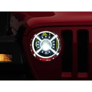 Raxiom LED Headlights DRL Halo Black Housing: Jeep Wrangler JL 2018-2025 / Gladiator 2020-2025 6.4L 392 / 3.6L V6 / 3.0L EcoDiesel / 2.0L Turbo
