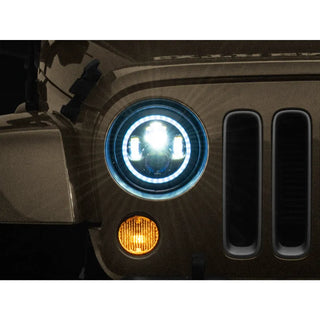 Raxiom Axial 7-Inch LED Headlights RGB Halo Black Hsng: Jeep Wrangler 1997-2018 4.0L I6 / 3.8L V6 / 3.6L V6 - Clear Lens