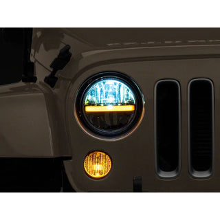 Raxiom Axial 7-In LED Headlights DRL Black Housing: Jeep Wrangler 1997-2018 4.0L I6 / 3.8L V6 / 3.6L V6 - Clear Lens