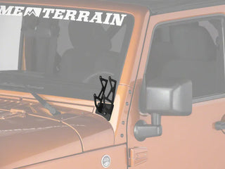 Raxiom Windshield Mounted Dual Light Brackets: Fits Most Jeep Wrangler Models (2007-2018) - Black