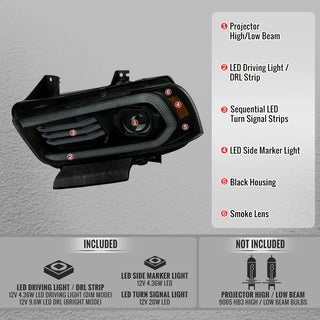 Spec D OE Halogen Projector Headlight (Matte Black Housing Smoked Lens): Dodge Charger 2011 - 2014 (Models Only)