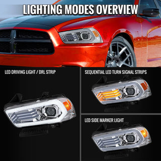 Spec D OE HID Projector Headlight (Chrome Housing Clear Lens): Dodge Charger 2011 - 2014 (Models Only)